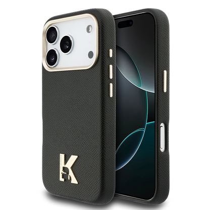 iPhone 17 Pro Kılıf Karl Lagerfeld Orijinal Lisanslı M-safe Şarj Özellikli Gold Kamera Çerçeveli KHEAD Metal Logolu PU Deri Kılıf