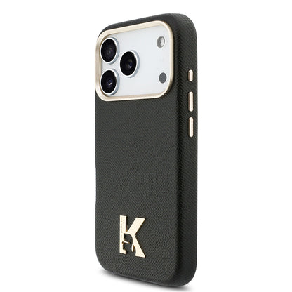 iPhone 17 Pro Kılıf Karl Lagerfeld Orijinal Lisanslı M-safe Şarj Özellikli Gold Kamera Çerçeveli KHEAD Metal Logolu PU Deri Kılıf