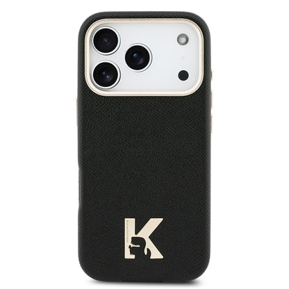 iPhone 17 Pro Kılıf Karl Lagerfeld Orijinal Lisanslı M-safe Şarj Özellikli Gold Kamera Çerçeveli KHEAD Metal Logolu PU Deri Kılıf