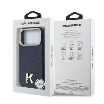 iPhone 17 Pro Kılıf Karl Lagerfeld Orijinal Lisanslı M-safe Şarj Özellikli Gold Kamera Çerçeveli KHEAD Metal Logolu PU Deri Kılıf