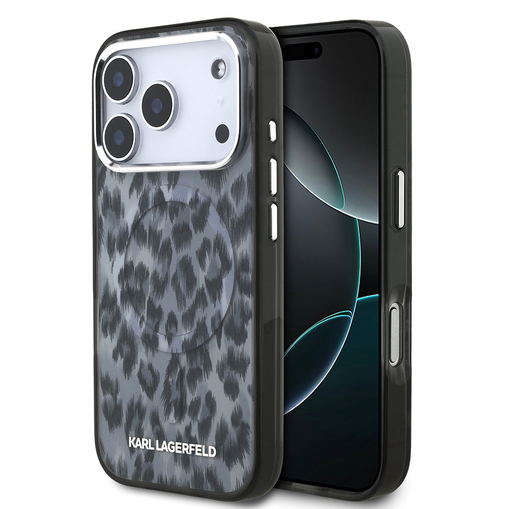 iPhone 17 Pro Kılıf Karl Lagerfeld Orijinal Lisanslı M-safe Şarj Özellikli IML Leopar Baskılı Kılıf