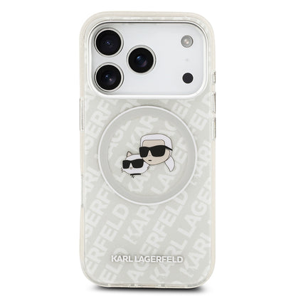 iPhone 17 Pro Kılıf Karl Lagerfeld Orijinal Lisanslı Parlayan Simli Karl & Choupette Heads Kılıf