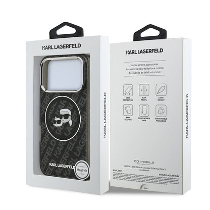 iPhone 17 Pro Kılıf Karl Lagerfeld Orijinal Lisanslı Parlayan Simli Karl & Choupette Heads Kılıf