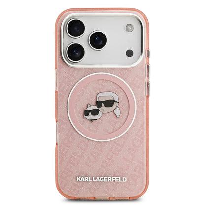 iPhone 17 Pro Kılıf Karl Lagerfeld Orijinal Lisanslı Parlayan Simli Karl & Choupette Heads Kılıf