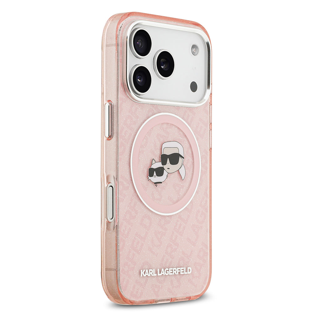 iPhone 17 Pro Kılıf Karl Lagerfeld Orijinal Lisanslı Parlayan Simli Karl & Choupette Heads Kılıf