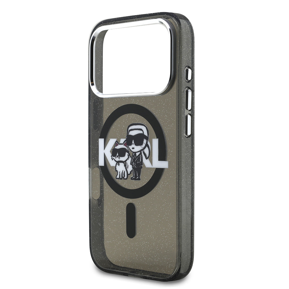 iPhone 17 Pro Kılıf Karl Lagerfeld Orijinal Lisanslı Parlayan Simli Karl & Choupette Sketch Logo Kılıf