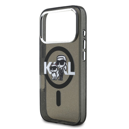 iPhone 17 Pro Kılıf Karl Lagerfeld Orijinal Lisanslı Parlayan Simli Karl & Choupette Sketch Logo Kılıf