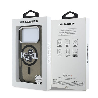 iPhone 17 Pro Kılıf Karl Lagerfeld Orijinal Lisanslı Parlayan Simli Karl & Choupette Sketch Logo Kılıf