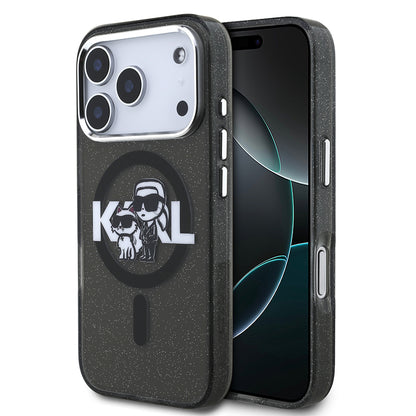 iPhone 17 Pro Kılıf Karl Lagerfeld Orijinal Lisanslı Parlayan Simli Karl & Choupette Sketch Logo Kılıf
