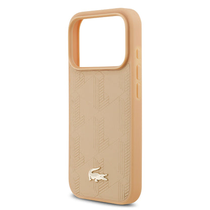 iPhone 17 Pro Kılıf Lacoste Orijinal Lisanslı M-safe Şarj Özellikli PU Deri Tasarımlı Karışık Monogram Desenli Kılıf