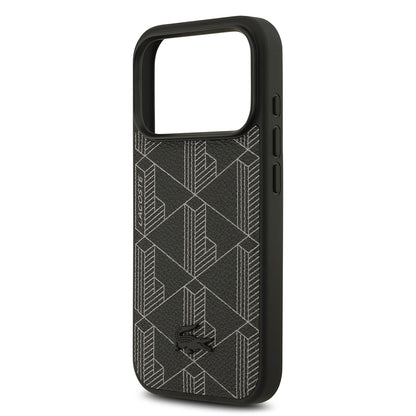 iPhone 17 Pro Kılıf Lacoste Orijinal Lisanslı M-safe Şarj Özellikli PU Deri Tasarımlı Kartlıklı Karışık Monogram Desenli Kılıf