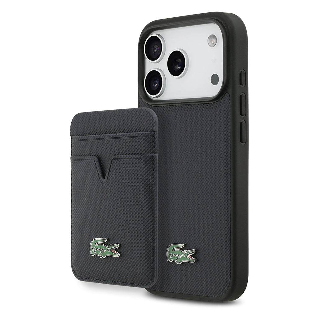 iPhone 17 Pro Kılıf Lacoste Orijinal Lisanslı M-safe Şarj Özellikli PU Pike Desenli Metal Logolu Kartlıklı Kılıf