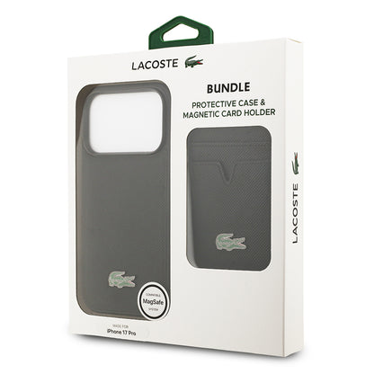 iPhone 17 Pro Kılıf Lacoste Orijinal Lisanslı M-safe Şarj Özellikli PU Pike Desenli Metal Logolu Kartlıklı Kılıf