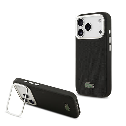 iPhone 17 Pro Kılıf Lacoste Orijinal Lisanslı M-safe Şarj Özellikli PU Pike Desenli Standlı Metal Logolu Kılıf
