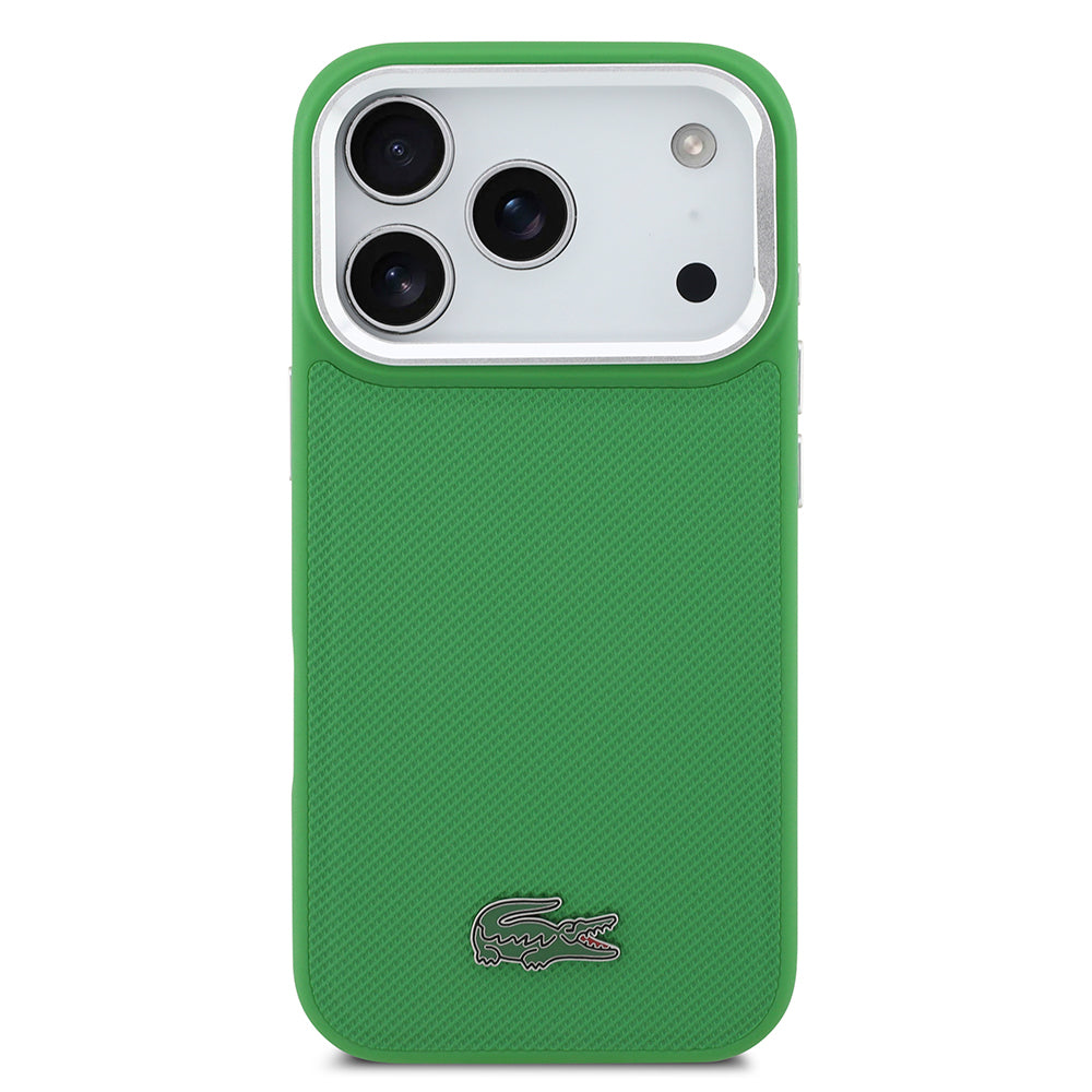 iPhone 17 Pro Kılıf Lacoste Orijinal Lisanslı M-safe Şarj Özellikli PU Pike Desenli Standlı Metal Logolu Kılıf