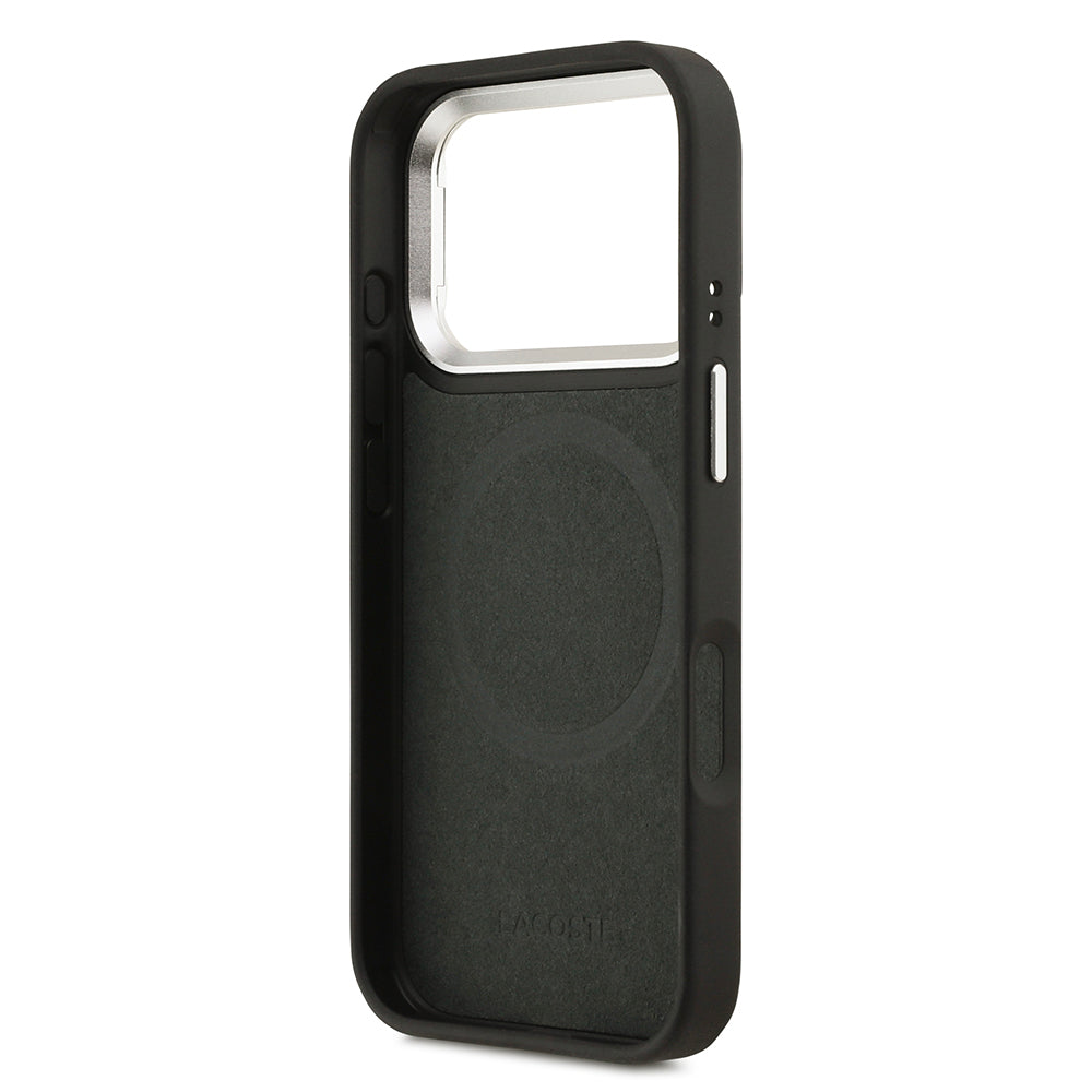 iPhone 17 Pro Kılıf Lacoste Orijinal Lisanslı M-safe Şarj Özellikli PU Pike Desenli Standlı Metal Logolu Kılıf