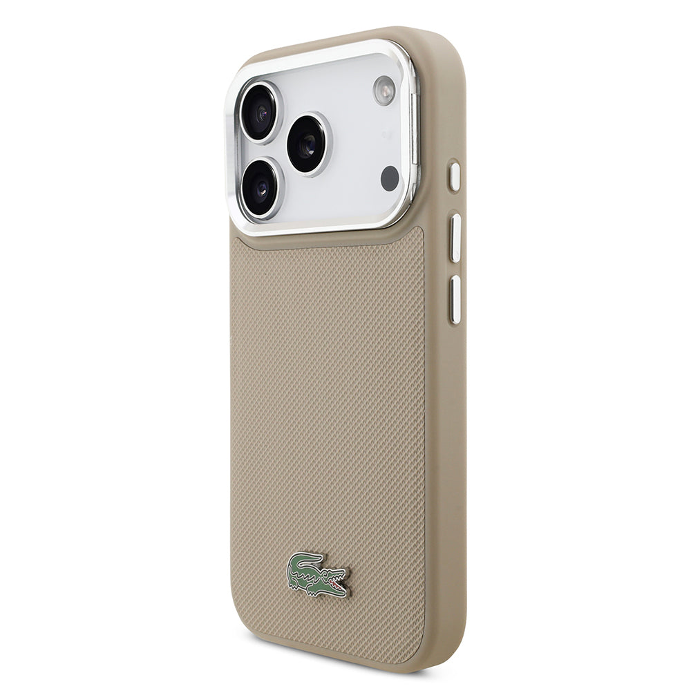 iPhone 17 Pro Kılıf Lacoste Orijinal Lisanslı M-safe Şarj Özellikli PU Pike Desenli Standlı Metal Logolu Kılıf