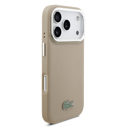 iPhone 17 Pro Kılıf Lacoste Orijinal Lisanslı M-safe Şarj Özellikli PU Pike Desenli Standlı Metal Logolu Kılıf