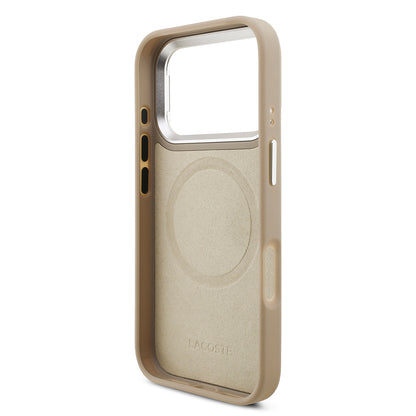 iPhone 17 Pro Kılıf Lacoste Orijinal Lisanslı M-safe Şarj Özellikli PU Pike Desenli Standlı Metal Logolu Kılıf