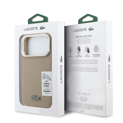 iPhone 17 Pro Kılıf Lacoste Orijinal Lisanslı M-safe Şarj Özellikli PU Pike Desenli Standlı Metal Logolu Kılıf