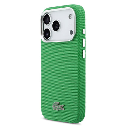 iPhone 17 Pro Kılıf Lacoste Orijinal Lisanslı M-Safe Şarj Özellikli PVC Pike Desenli Arka Yüzey İkonik Timsah Dokuma Logolu Kılıf