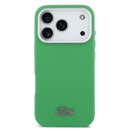 iPhone 17 Pro Kılıf Lacoste Orijinal Lisanslı M-Safe Şarj Özellikli PVC Pike Desenli Arka Yüzey İkonik Timsah Dokuma Logolu Kılıf