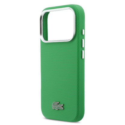 iPhone 17 Pro Kılıf Lacoste Orijinal Lisanslı M-Safe Şarj Özellikli PVC Pike Desenli Arka Yüzey İkonik Timsah Dokuma Logolu Kılıf