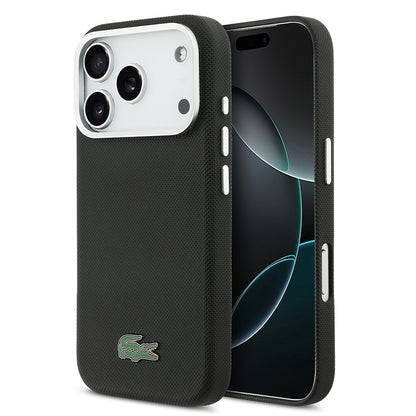 iPhone 17 Pro Kılıf Lacoste Orijinal Lisanslı M-Safe Şarj Özellikli PVC Pike Desenli Arka Yüzey İkonik Timsah Dokuma Logolu Kılıf