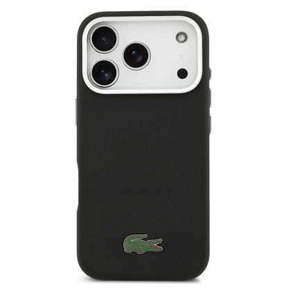 iPhone 17 Pro Kılıf Lacoste Orijinal Lisanslı M-Safe Şarj Özellikli PVC Pike Desenli Arka Yüzey İkonik Timsah Dokuma Logolu Kılıf