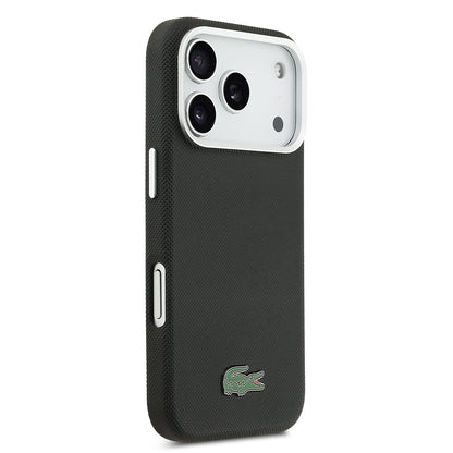 iPhone 17 Pro Kılıf Lacoste Orijinal Lisanslı M-Safe Şarj Özellikli PVC Pike Desenli Arka Yüzey İkonik Timsah Dokuma Logolu Kılıf