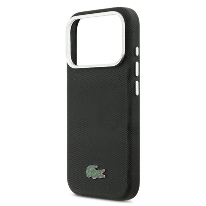 iPhone 17 Pro Kılıf Lacoste Orijinal Lisanslı M-Safe Şarj Özellikli PVC Pike Desenli Arka Yüzey İkonik Timsah Dokuma Logolu Kılıf