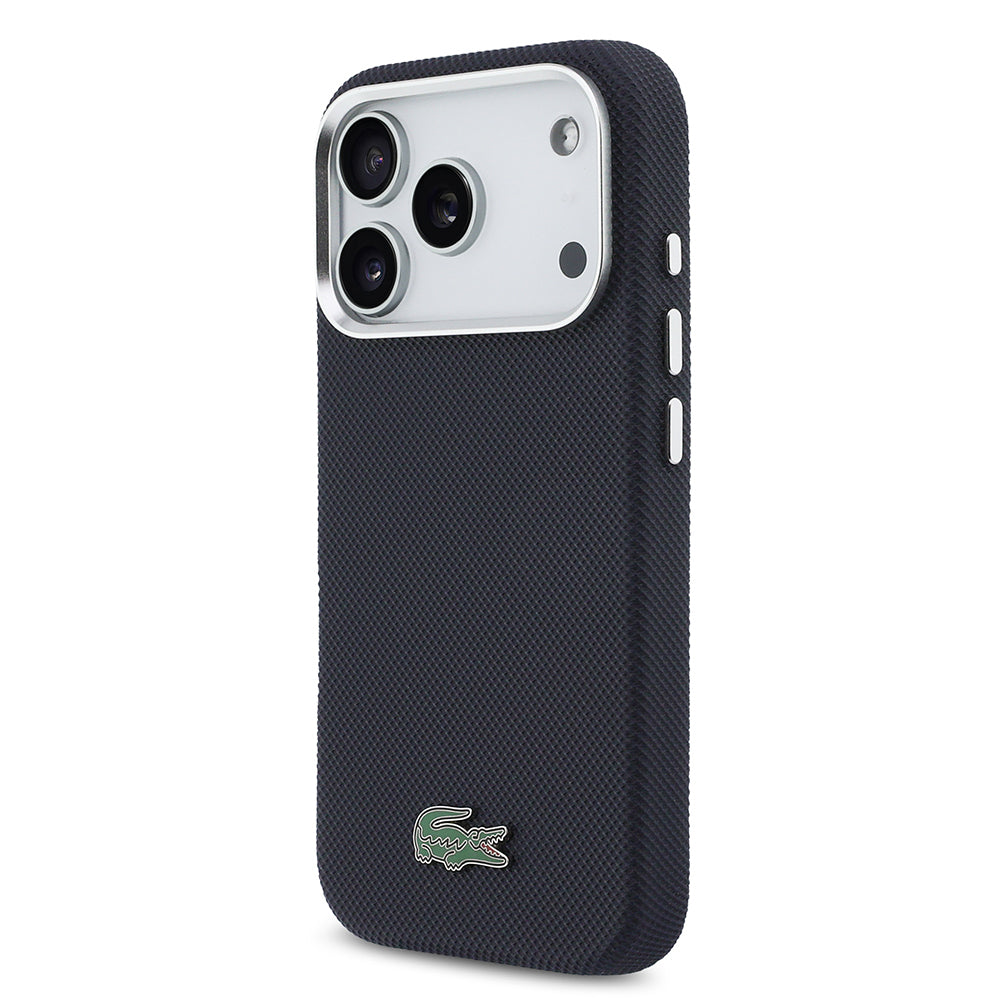 iPhone 17 Pro Kılıf Lacoste Orijinal Lisanslı M-Safe Şarj Özellikli PVC Pike Desenli Arka Yüzey İkonik Timsah Dokuma Logolu Kılıf