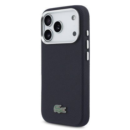 iPhone 17 Pro Kılıf Lacoste Orijinal Lisanslı M-Safe Şarj Özellikli PVC Pike Desenli Arka Yüzey İkonik Timsah Dokuma Logolu Kılıf