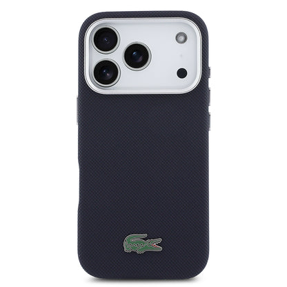 iPhone 17 Pro Kılıf Lacoste Orijinal Lisanslı M-Safe Şarj Özellikli PVC Pike Desenli Arka Yüzey İkonik Timsah Dokuma Logolu Kılıf