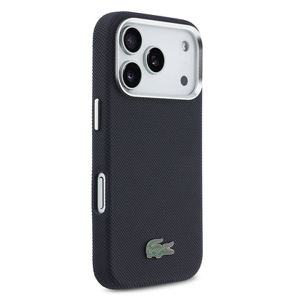 iPhone 17 Pro Kılıf Lacoste Orijinal Lisanslı M-Safe Şarj Özellikli PVC Pike Desenli Arka Yüzey İkonik Timsah Dokuma Logolu Kılıf