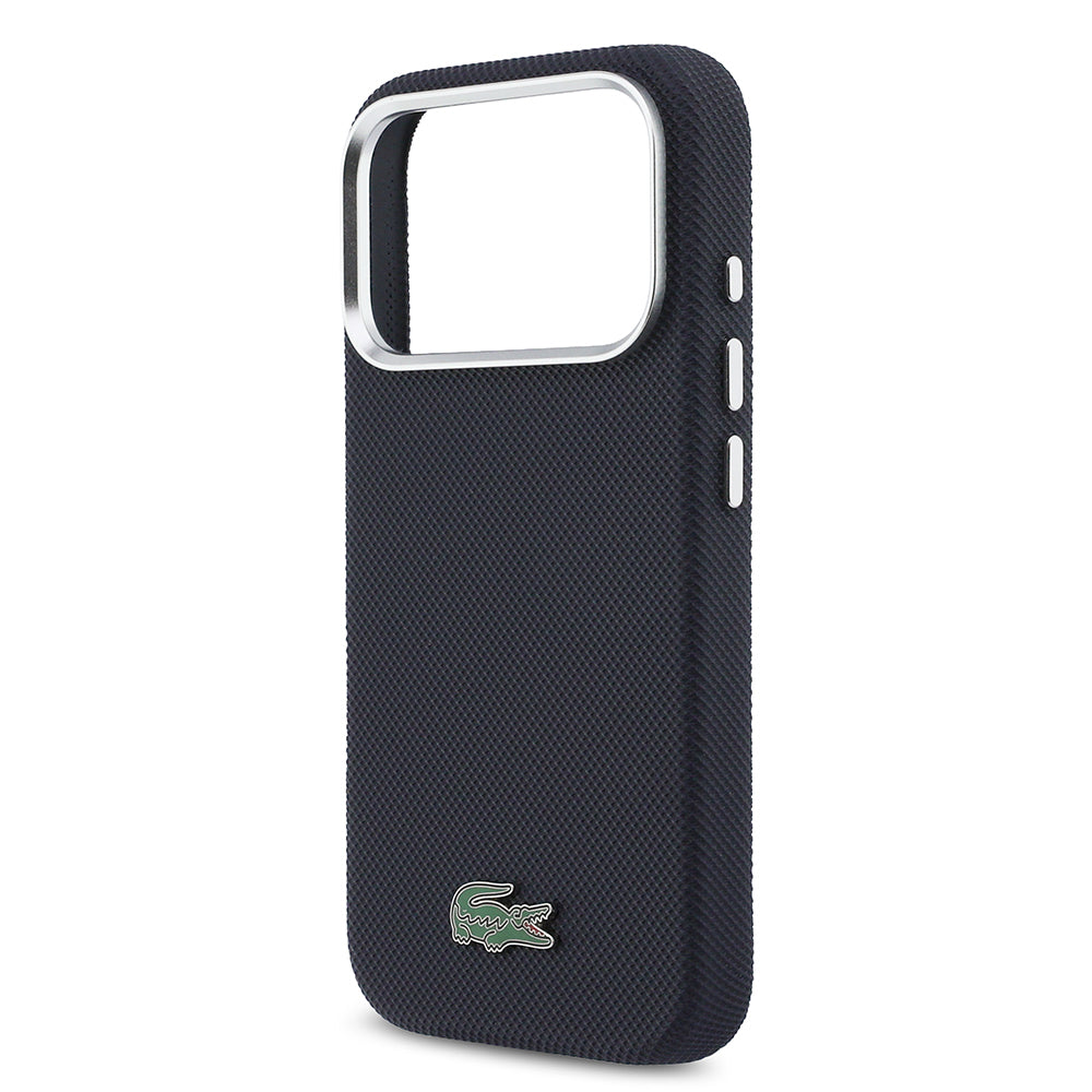 iPhone 17 Pro Kılıf Lacoste Orijinal Lisanslı M-Safe Şarj Özellikli PVC Pike Desenli Arka Yüzey İkonik Timsah Dokuma Logolu Kılıf