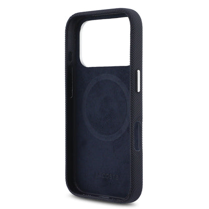 iPhone 17 Pro Kılıf Lacoste Orijinal Lisanslı M-Safe Şarj Özellikli PVC Pike Desenli Arka Yüzey İkonik Timsah Dokuma Logolu Kılıf