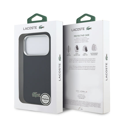 iPhone 17 Pro Kılıf Lacoste Orijinal Lisanslı M-Safe Şarj Özellikli PVC Pike Desenli Arka Yüzey İkonik Timsah Dokuma Logolu Kılıf