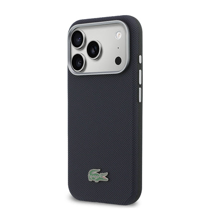 iPhone 17 Pro Kılıf Lacoste Orijinal Lisanslı M-Safe Şarj Özellikli PVC Yarı Pike Desenli Arka Yüzey İkonik Timsah Dokuma Logolu Kılıf