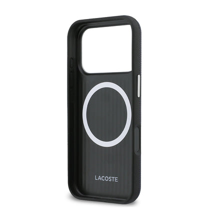iPhone 17 Pro Kılıf Lacoste Orijinal Lisanslı M-Safe Şarj Özellikli PVC Yarı Pike Desenli Arka Yüzey İkonik Timsah Dokuma Logolu Kılıf
