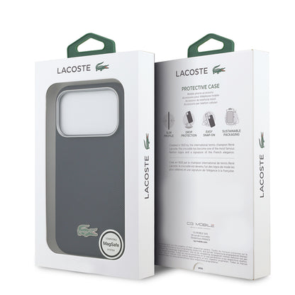 iPhone 17 Pro Kılıf Lacoste Orijinal Lisanslı M-Safe Şarj Özellikli PVC Yarı Pike Desenli Arka Yüzey İkonik Timsah Dokuma Logolu Kılıf