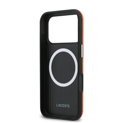 iPhone 17 Pro Kılıf Lacoste Orijinal Lisanslı M-Safe Şarj Özellikli PVC Yarı Pike Desenli Arka Yüzey İkonik Timsah Dokuma Logolu Kılıf