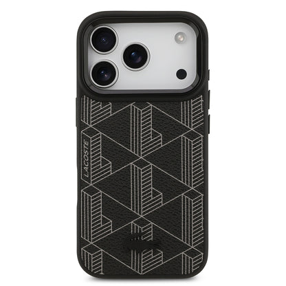 iPhone 17 Pro Kılıf Lacoste Orijinal Lisanslı M-safe Şarj Özellikli Standlı PU Deri Karışık Monogram Desenli Kılıf