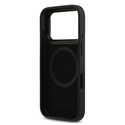 iPhone 17 Pro Kılıf Lacoste Orijinal Lisanslı M-safe Şarj Özellikli Standlı PU Deri Karışık Monogram Desenli Kılıf