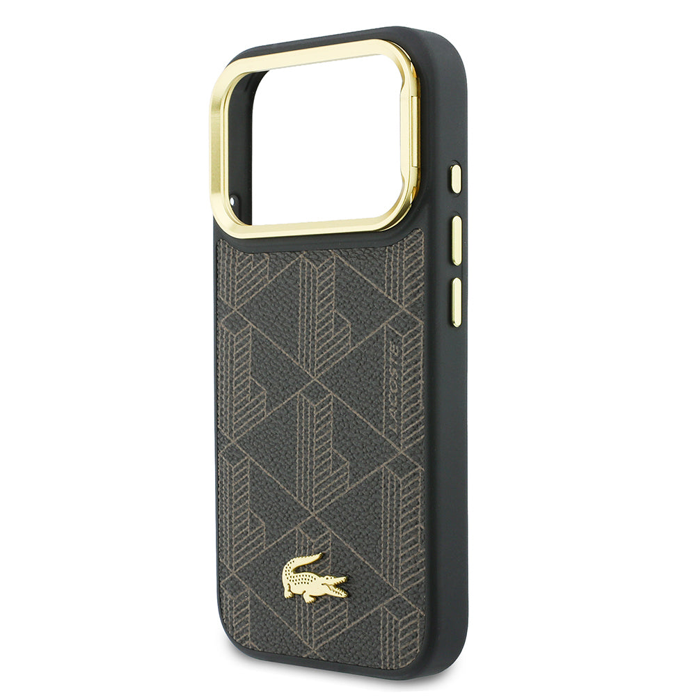 iPhone 17 Pro Kılıf Lacoste Orijinal Lisanslı M-safe Şarj Özellikli Standlı PU Deri Karışık Monogram Desenli Kılıf