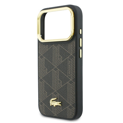 iPhone 17 Pro Kılıf Lacoste Orijinal Lisanslı M-safe Şarj Özellikli Standlı PU Deri Karışık Monogram Desenli Kılıf