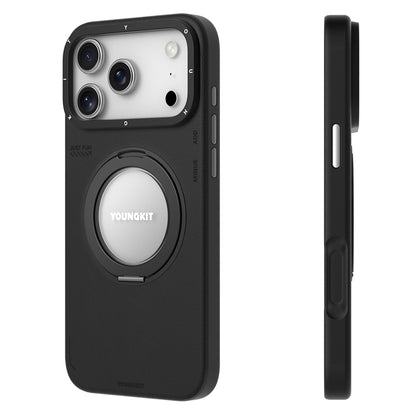 iPhone 17 Pro Kılıf M-safe Şarj Özellikli 360 Derece Standlı Basit Mat Deri Desenli Youngkit Tech Leather Serisi Kılıf