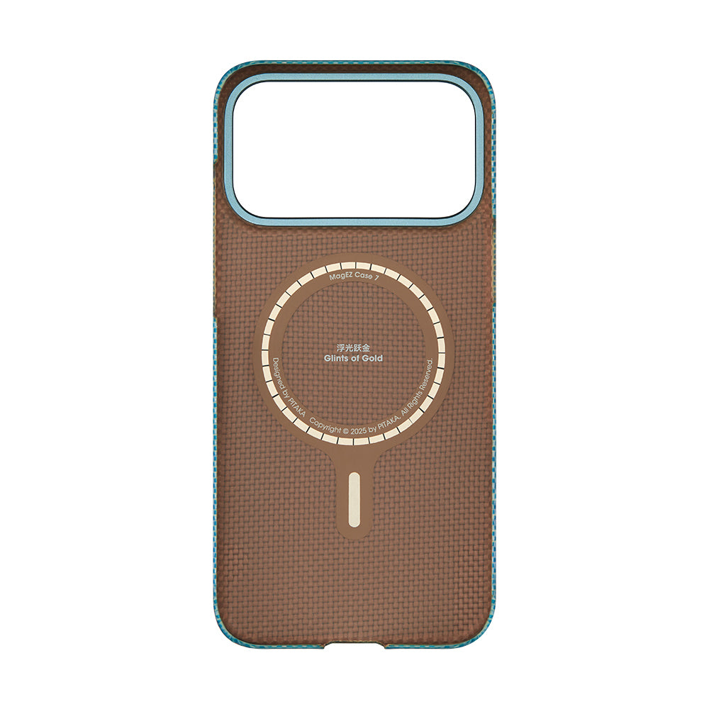 iPhone 17 Pro Kılıf M-safe Şarj Özellikli Aramid Karbon Fiber Pitaka Glints of Gold Ultra Slim Serisi Kılıf
