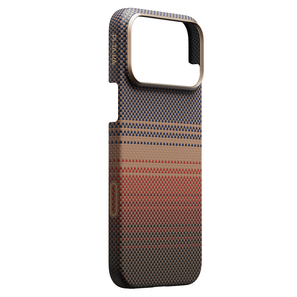iPhone 17 Pro Kılıf M-safe Şarj Özellikli Aramid Fiber Pitaka Tactile Woven Sunset-Moonrise Serisi Sunset Kılıf
