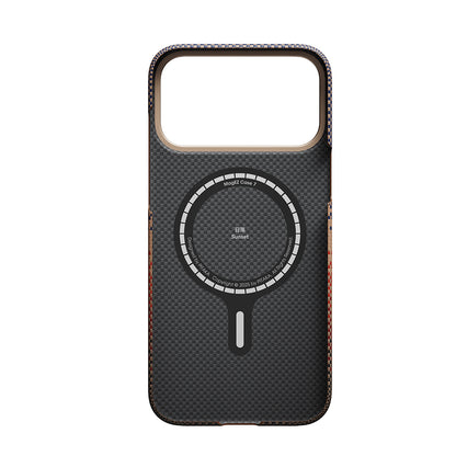 iPhone 17 Pro Kılıf M-safe Şarj Özellikli Aramid Fiber Pitaka Tactile Woven Sunset-Moonrise Serisi Sunset Kılıf